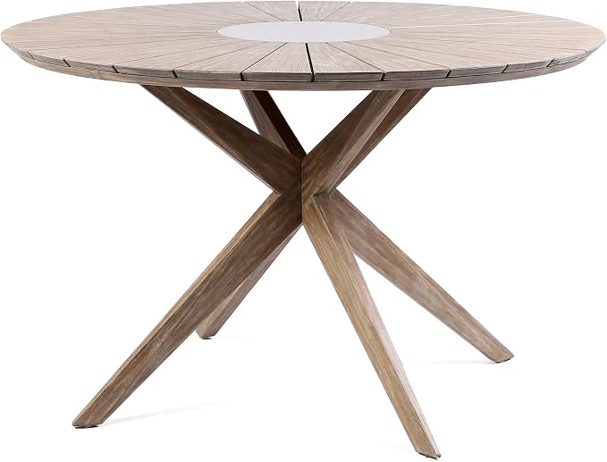 Armen Living LCOADIWDLT Oasis Outdoor Light Eucalyptus Wood and Concrete Round Dining Table, Teak/Gray