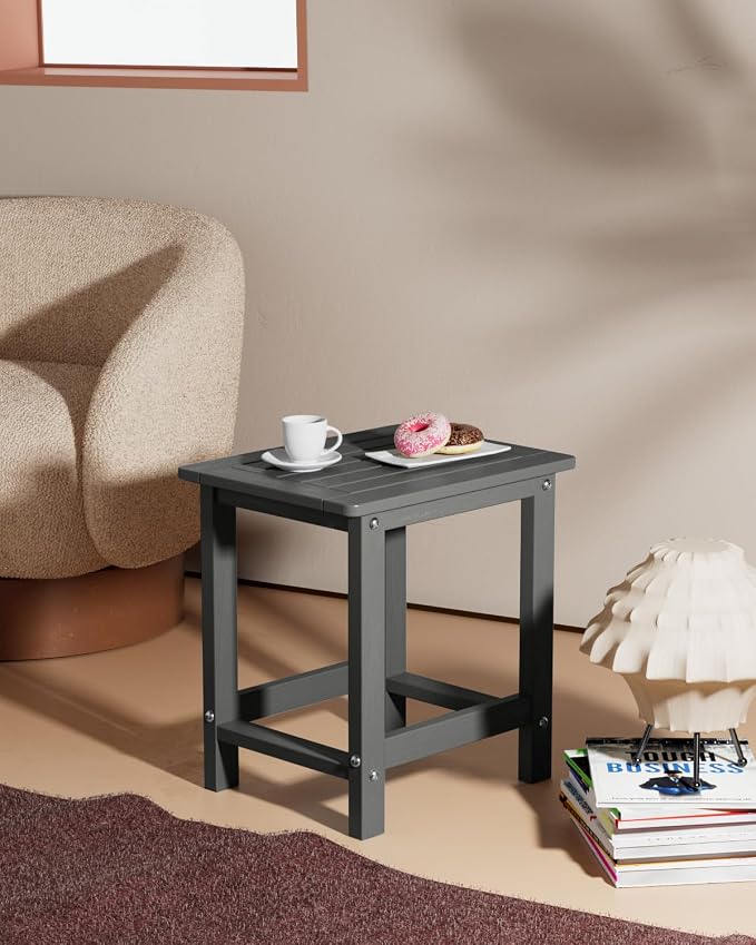 YEFU Outdoor Side Table for Patio: 16" HIPS Weather - Resistant Adirondack Tables - Waterproof Small Square End Tables for Backyard Living Room Bedroom - Indoor Outdoor Durable Table Dark Gray