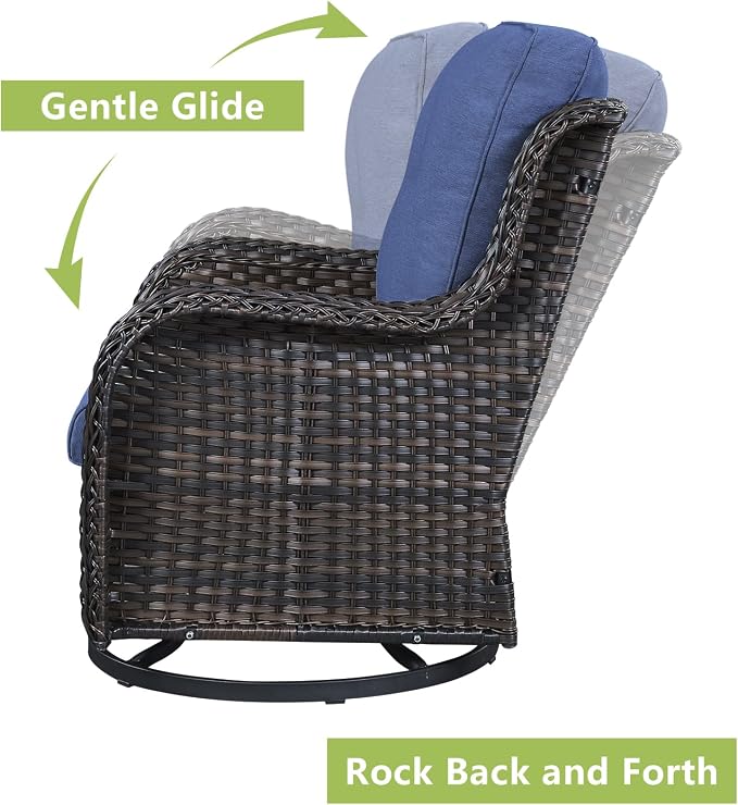 Rilyson Wicker Patio Furniture Set - 6 Piece Rattan Outdoor Sectional Conversation Sets with 2 Swivel Rocking Chairs,2 Ottomans,1 Loveseat and 1 Coffee Table for Porch Deck Garden(Brown/Blue)