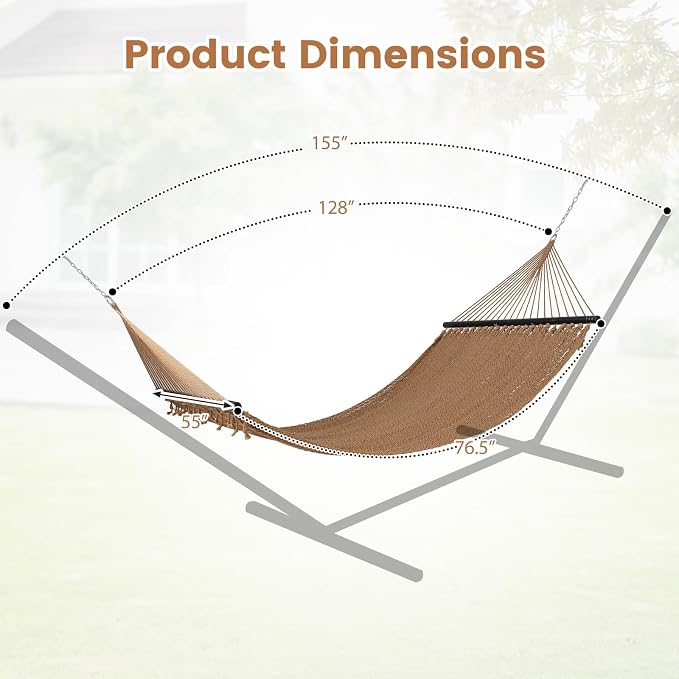 Tangkula 10.5FT Caribbean Double Hammock, Heavy Duty Portable Hammock with Curved Spreader Bars, Soft-Spun Polyester Rope, 2 Person Outdoor Hammocks for Outside, 600 lbs Max Load