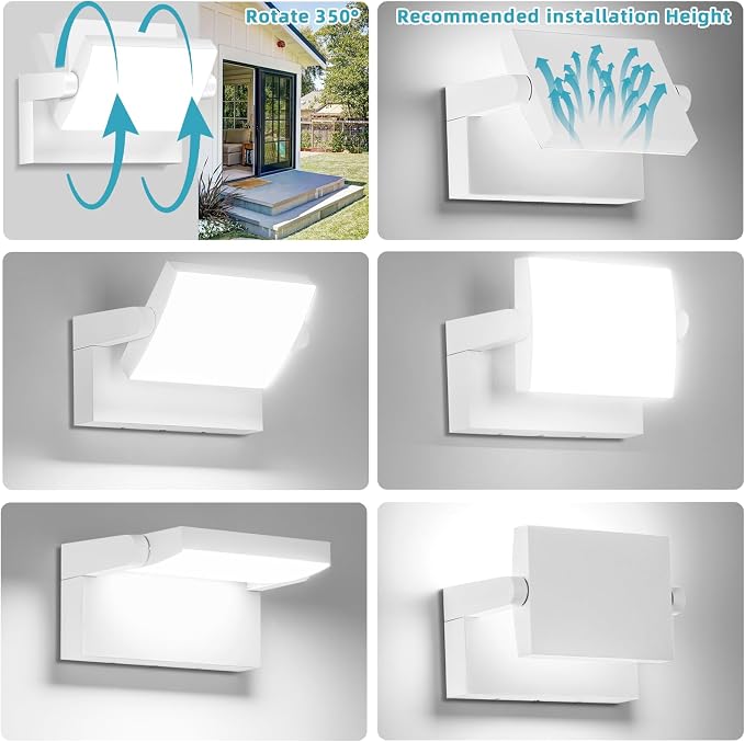 LED Wall Light Outdoor 40W White Flood Lights 350°Rotation Exterior Lighting Fixture Commercial Security 6000K Waterporof Porch Light 3 Pack