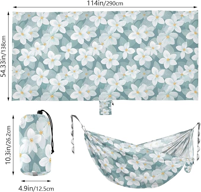 Camping Hammock Outdoor Hammocks for Outside White Flower Beach Trees Portable Lightweight with Pockets Tree Straps Indoor Small