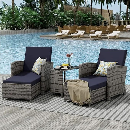 5-Piece Outdoor Patio Furniture Set with Chairs Ottomans Wicker Patio Conversation Set Outdoor Sofa with Cushions for Garden and Backyard