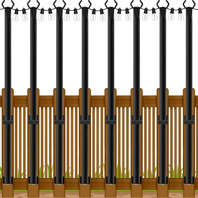 Beizelte 8 Pack 5Ft String Light Poles,Outside String Lights,Outdoor Light Poles,Metal Poles Stand for Patio,Backyard,Deck