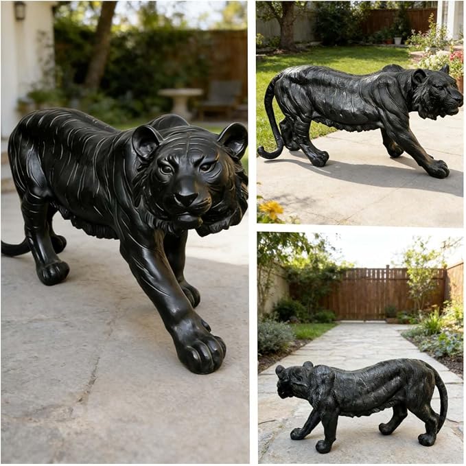Black Walking The Tiger Garden Statue, 33.46" Outdoor Animal Decor | Extra Large, Realistic Fur Texture & Stripes, For Lawn, Patio, Yard