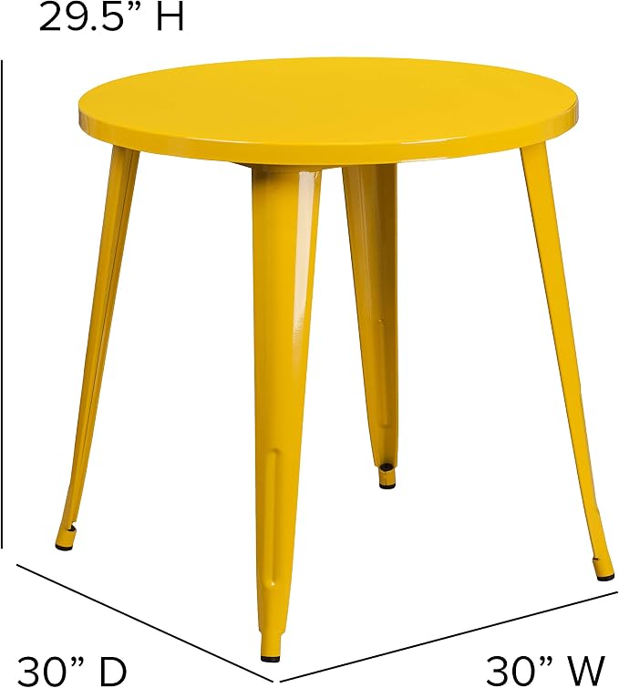 Flash Furniture Jeffrey Commercial Grade 30" Round Yellow Metal Indoor-Outdoor Table