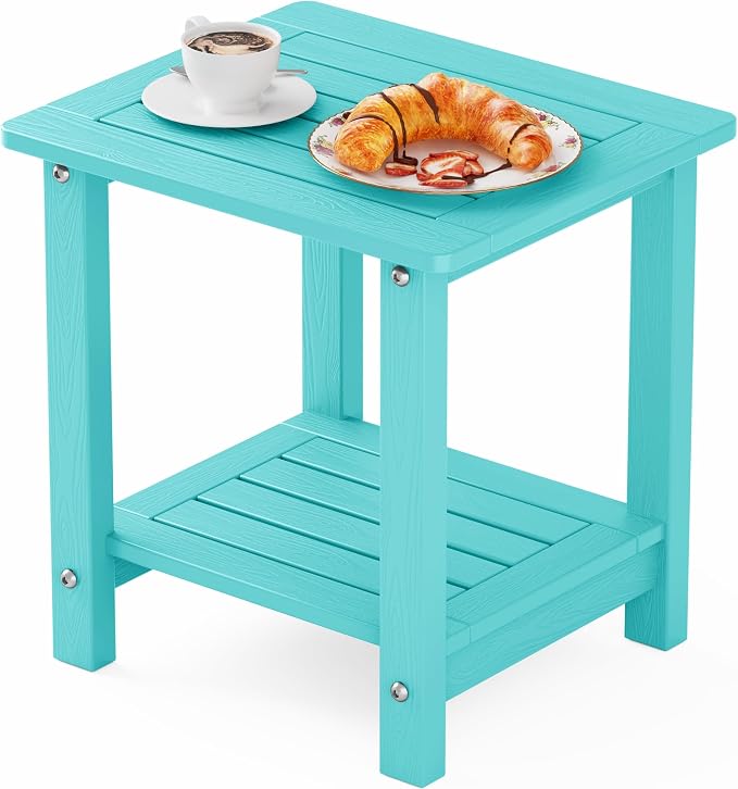 YEFU Outdoor Side Table for Patio: 16" HIPS Weather - Resistant Adirondack Tables - Waterproof Small Square End Tables for Backyard Living Room Bedroom - Indoor Outdoor Double Layer Table Aruba