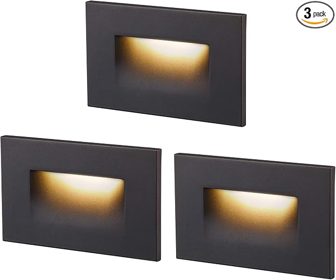 CLOUDY BAY 120V Dimmable LED Step Light,3000K Warm White 3W 100lm,Indoor Outdoor Stair Light,Oil Rubbed Bronze,3 Pack