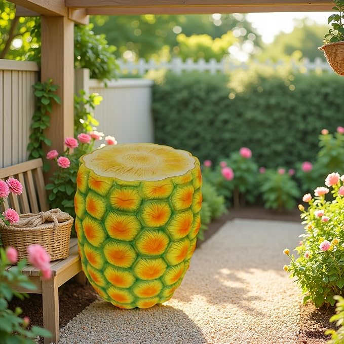 Realistic Fruit Stool, Small Resin Footrest Side Table, Indoor/Outdoor Decorative Plant Seat for Garden, Patio, Playroom, Kids' Room, Weather-Resistant (Pineapple)