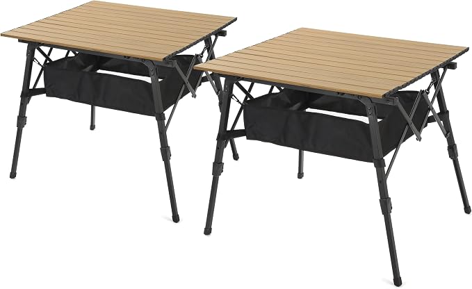 ARROWHEAD OUTDOOR 2-Pack 39" Aluminum Folding Camp Roll Up Table w/Adjustable Height, Undertable Mesh Storage, Carry Bag