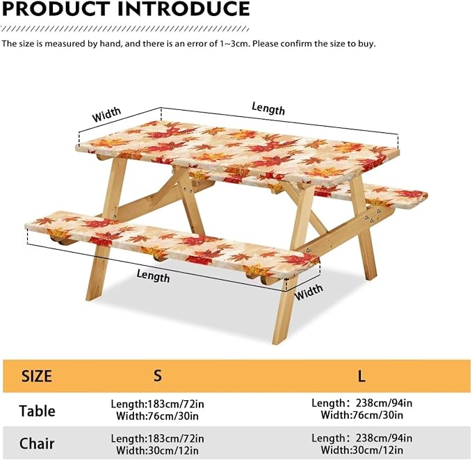 Fall Table Cover with Bench Covers Washable Rectangle Table Cover Outdoor Patio Camping Essentials Picnic Table and Chair Decorative Cover Suitable for Fall Thanksgiving