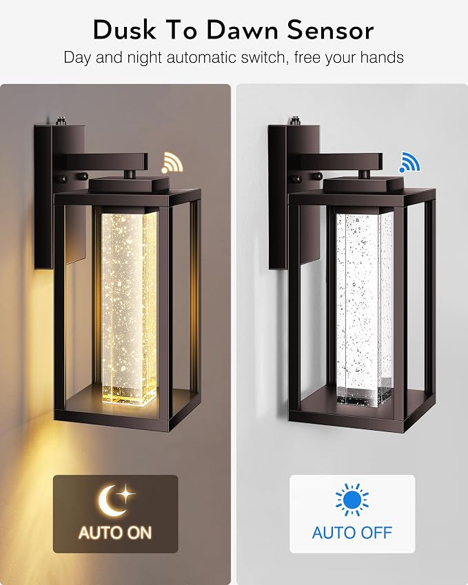 VIANIS Large Dusk to Dawn Porch Lights Outdoor, Oil Rubbed Bronze Exterior Garage Light Fixtures Wall Mount for House, Farmhouse Outdoor Wall Sconce Lantern with Integrated 10W LED Light Source