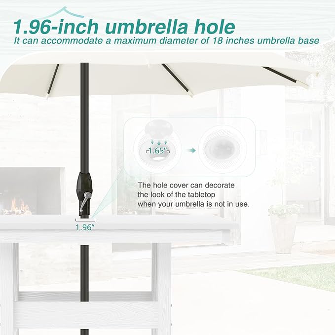 5 Piece Patio Dining Set, 35" Square HDPS Weather Resistant Outdoor Table & 4 Patio Chairs Set with 1.96" Umbrella Hole, Heavy Duty for Small Space Backyard Balcony, White