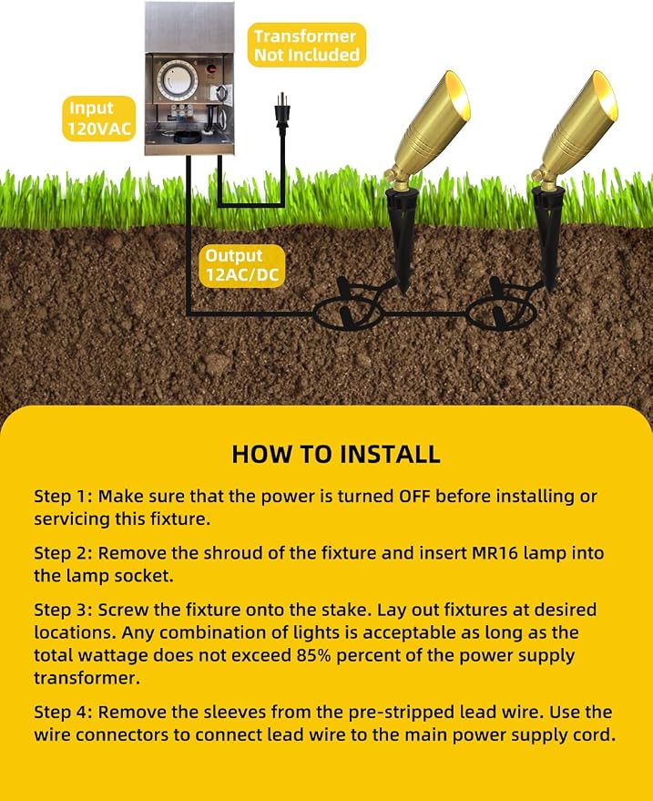 COLOER Die-cast Brass Landscape Spotlight 1-Pack with 5W Aluminum Housing LED MR16 Bulb,12V AC/DC Low Voltage Copper Outdoor Lighting, Directional Garden Patio Spot Up Light (102B Copper Finish)
