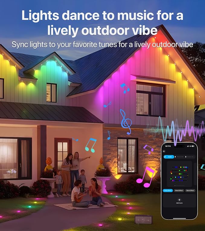 Permanent Outdoor Lights, 150FT RGB+IC Eave Lights with Music Mode | Permanent Outdoor Christmas Lights with RGB+IC Lighting, IP65, App & Remote Control for Eaves, Yard Parties, and Holidays