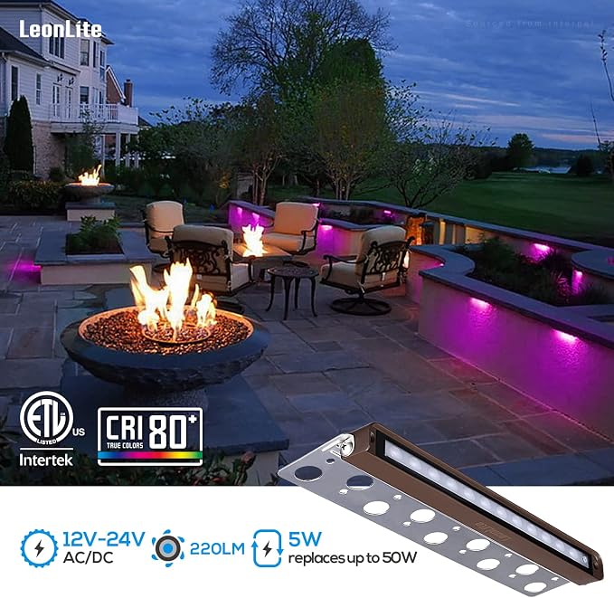 LEONLITE 4-Pack RGBCW 12 Inch LED Hardscape Lighting, Color Changing | LED Landscape Lighting, 12-24V AC/DC Paver Light Low Voltage Retaining Wall Lights, 5W Outdoor Step Lights, ETL