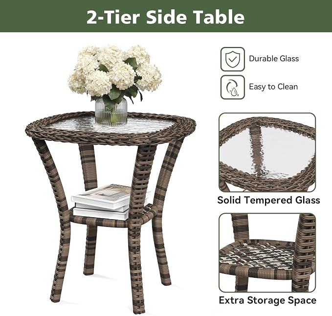 Aoxun 13 Piece Outdoor Patio Furniture Set with Coffee Table, Wicker Rattan Outdoor Furniture with High Back Swivel Rocker Chairs, Outdoor Conversation Set with Thick Cushion & Side Table, Black