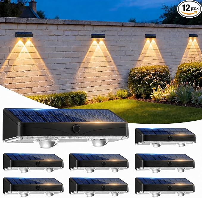 kolpop 12 Pack Solar Fence Lights Outdoor,11 Modes&9 Colors RGB/Cold/Warm White Fence Lights Solar Powered,IP65 Waterproof, 60LM LED Color Changing Solar Lights for Backyard,Wall,Deck,Party,Decor