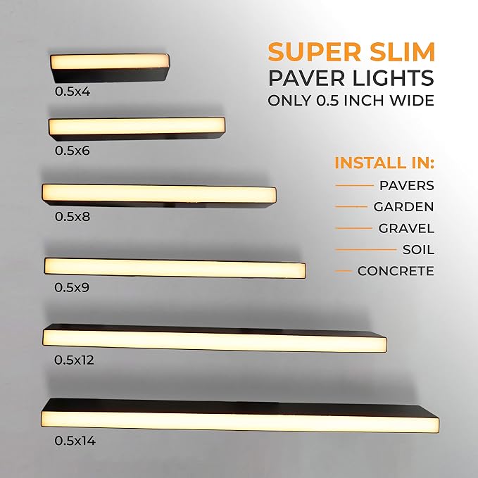 LUMENGY Paver Light Slim 0.5x12 Inch (0.55x11.8), 2700K Warm White, Glare-Free Linear Lighting for Driveways, Walkways and Paver Borders, 12V Hardwired, IP67 Waterproof, Drive-Over Rated
