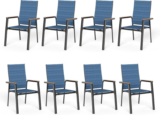 Sophia & William Patio Dining Chairs Set of 8, Stackable Aluminuum Frame | Blue textilene, Weather-resistant, light-weight & space-saving, Breathable & quick-drying, Outdoor deck backyard porch