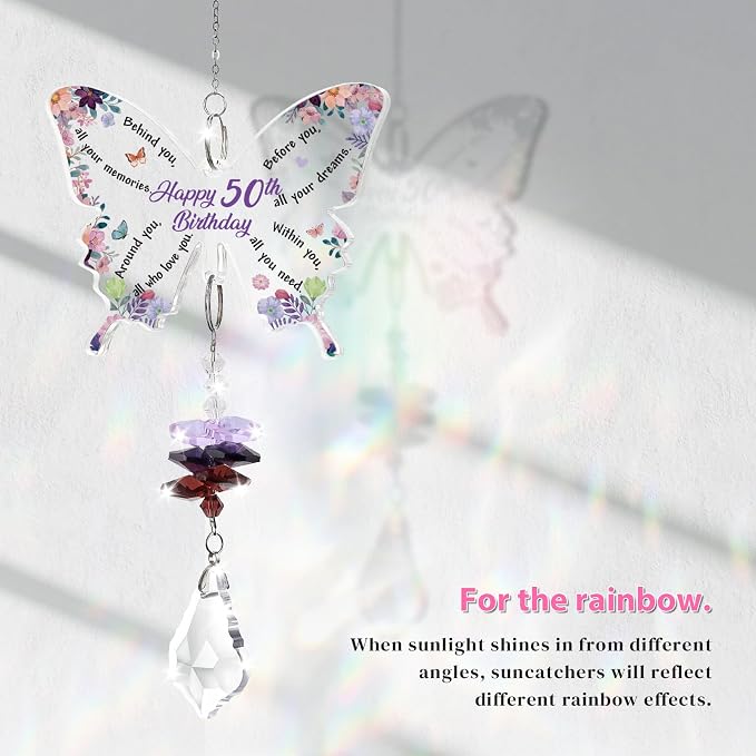 Funnli 50th Birthday Gift for Her, 50th Birthday Decorations Suncatcher