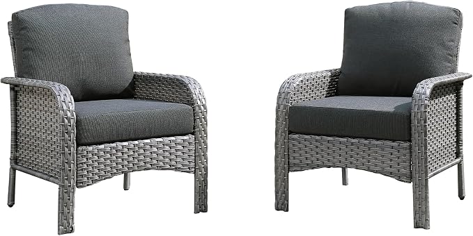 2 PCS Outdoor Patio Furniture Set with Thickened Cushions, All-Weather Rattan Wicker Outdoor Conversation Set for Porch,Backyard,Balcony,Black