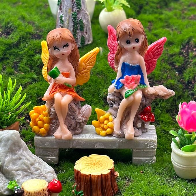 Suartus 4Pcs Miniature Fairy Garden Figurines, Resin Small Fairies Ornaments Mini Elf Statues for DIY Fairy Garden Outdoor Patio Yard Flower Pot Bonsai Micro Landscapes Craft Decoration Accessories