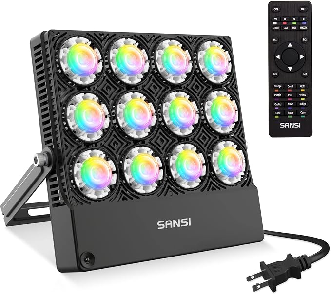 SANSI Led Flood Light 500W Equivalent,RGBW Outdoor Color Changing Christmas Led Stage Landscape Lights Floodlights 70W,16 Colors 4 Modes,Dimmable for Party Wall Wash Garden