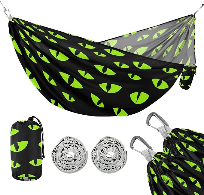 Camping Hammock Outdoor Hammocks for Outside Green Eyes Beach Trees Portable Lightweight with Pockets Tree Straps Indoor