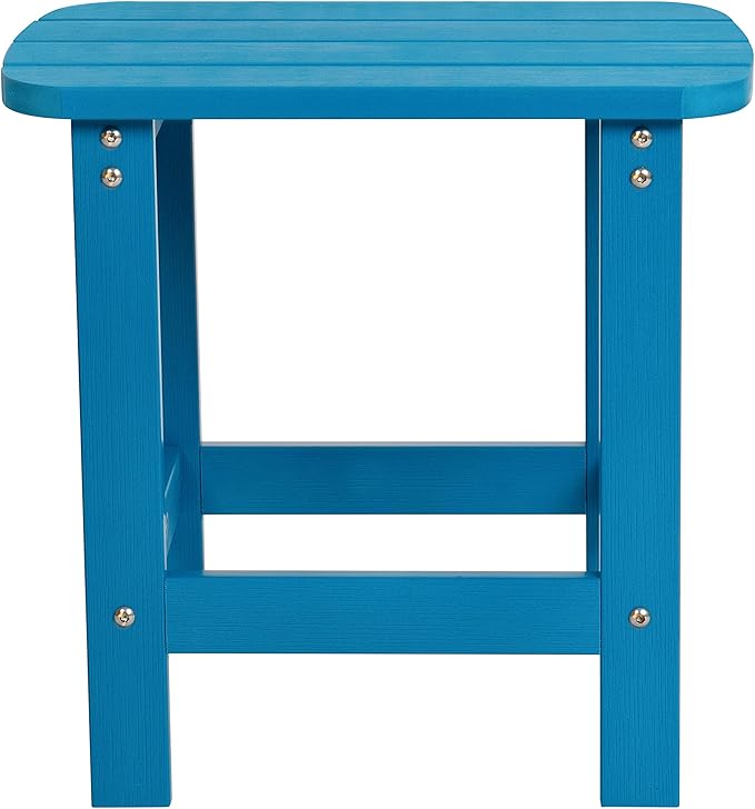 EMMA + OLIVER Hammond Adirondack Side Table - Blue Finish - Durable Polyresin Construction - Suitable for Indoor/Outdoor Use - UV Resistant