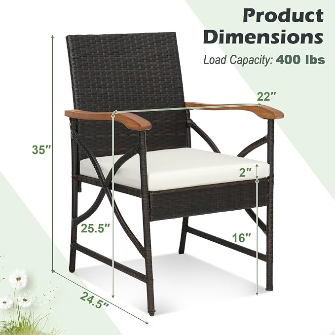 Tangkula 5 Pieces Outdoor Dining Set with Acacia Wood Table & 4 Wicker Rattan Armrest Chairs, Detachable Cushions, Umbrella Hole, All-Weather Patio Conversation Furniture Set for Garden Deck (5 PCS)