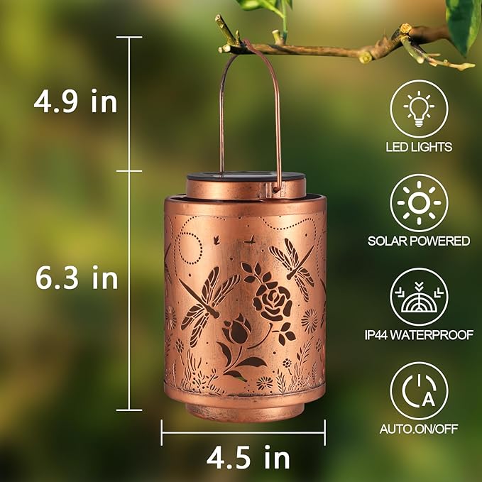 2 Pack Dragonfly Solar Lanterns Garden Decor Birthday Gifts for Women | Gifts for Mon Grandma Metal Hanging Solar Lights Outdoor Waterproof Decoration for Outside LED Lanterns for Yard