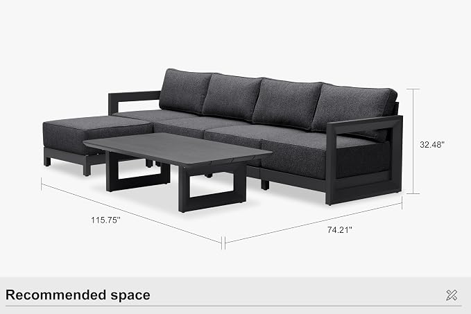 PURPLE LEAF Patio Furniture Set L-Shaped Outdoor Couch with 9.6" Thick Cushion and Soft Pillows 6 Piece Outdoor Sectional Sofas with Table Modern Outdoor Conversation Sets for Yard Porch Deck, Grey