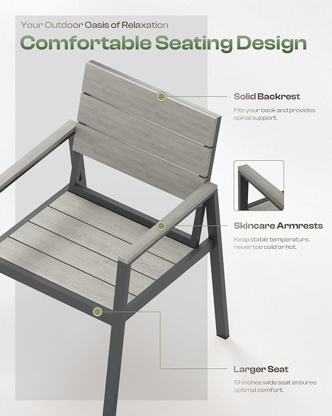 Outdoor Patio Dining Chairs Set of 2, 350LBS Capacity Aluminum Patio Dining Chairs with Armrests, Weather-Resistant for Lawn, Garden, Yard, Poolside and Indoor Use (Gray)