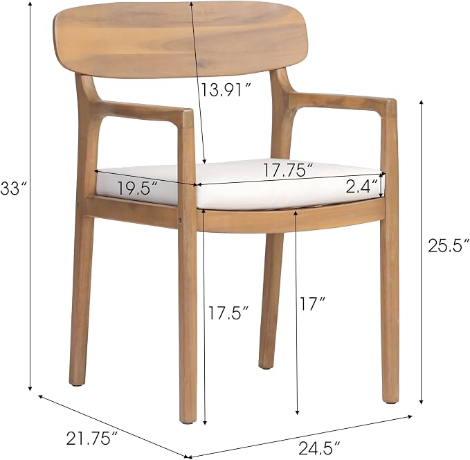 Christopher Knight Home Zoa Acacia Wood Dining Set for 6, Outdoor Dining Table with Dual Slatted Pedestal Bases, Outdoor Dining Chairs with Cushions, 7 Piece Patio Dinner Set, Beige/Light Teak/Brown