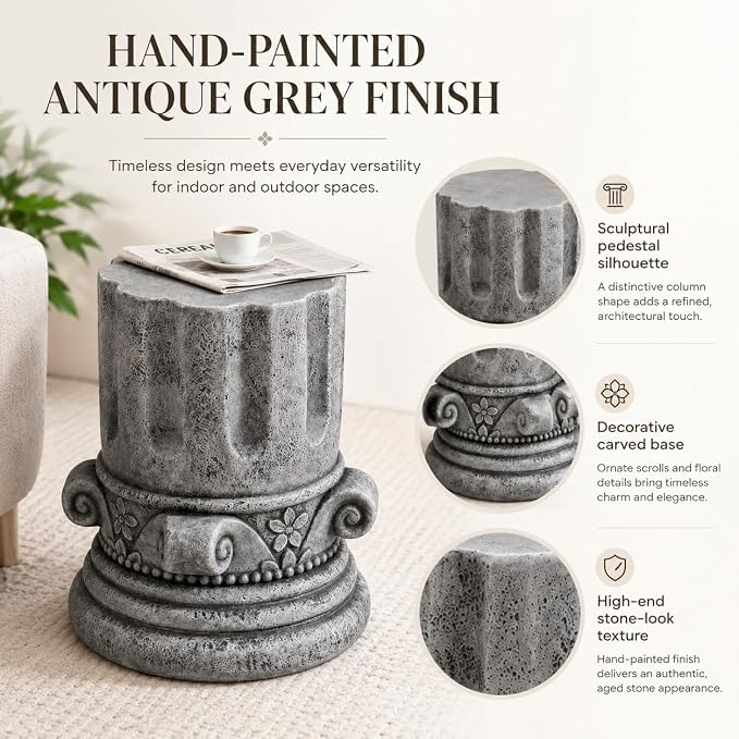 Stone Side Table,Round Faux Marble Side Table,Modern Small Stone End Table for Balcony, Tree Stump Garden Stool DrumTable Indoor and Outdoor (Gray-14.4"-2)