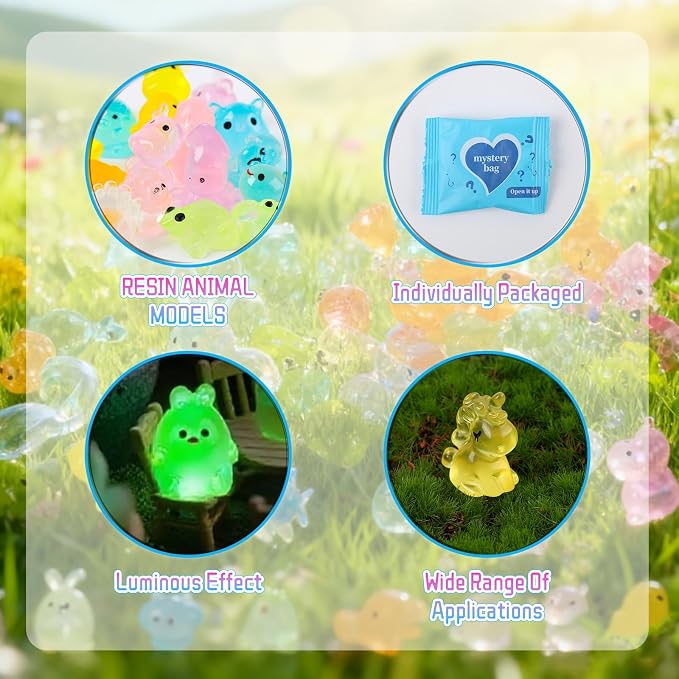 Mini Glow in The Dark Animal Resin Models, Mystery Resin Animals Blind Bag, Mini Glow Figures Bulk Set for DIY Garden Dollhouse Aquarium Micro Landscape, Random Styles for Ages 14 and up(100pcs)