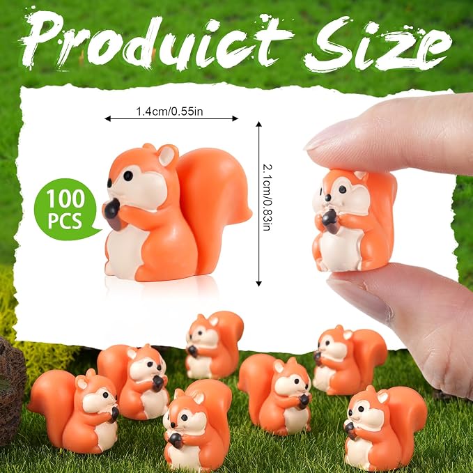 100 Pcs 2.1 x 1.4 cm Mini Squirrel Figurines Decor | Orange, Mini