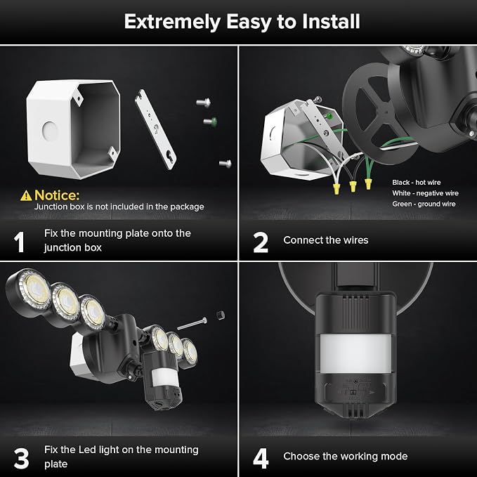 SANSI 55W 7000LM Motion Sensor Outdoor Security Lights | Super Bright 5000K Dusk to Dawn Flood Lights Outdoor, 320° Beam Angle, Yard, 4 Modes, IP65 Waterproof, ETL Listed, Black