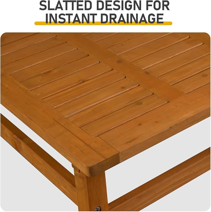 42" Farmhouse Patio Side Tables,Solid Cedar Wood Accent Table,Patio Rectangle Cocktail End Tables,Outdoor Wood Coffee Table,with Slatted Tabletop,for Garden Poolside Lawn Living Room (Teak Finish)