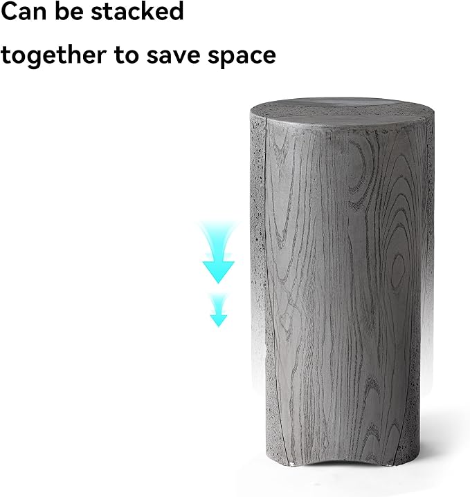 COSIEST MgO Concrete Round Side Table, Outdoor Patio Accent End Table Set of 2, Modern Coffee Table for Garden Balcony Backyard, Gray