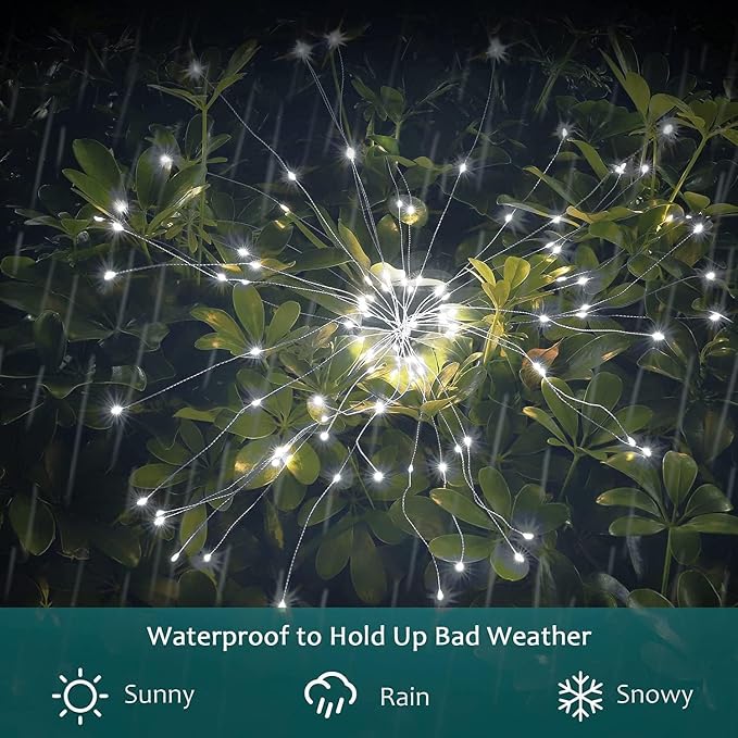 Solar Firework Lights, 4 Pack 120 LEDs 2 Lighting Modes Solar Garden Lights Outdoor Waterproof for Yard Patio Walkway Pathway Party Wedding Christmas Decorative - White