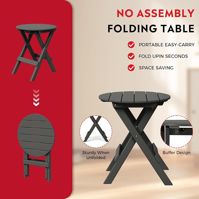 Costaelm Outdoor Bistro Table and Chairs Set of 2, Round Portable Folding Bar Height Barstool Set of 3, Tall Balcony Pub High Top Table 3 piece Patio Set for Deck, Backyard, Garden, Gray