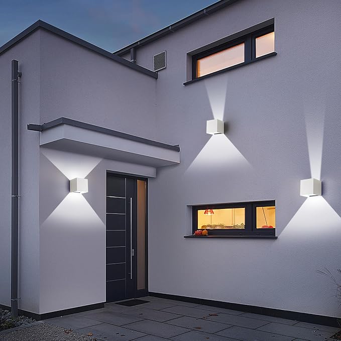 4 Pack LED Outdoor Wall Lights Exterior/Interior 3 Colors Adjustable 15W Wall Light Fixture IP65 Waterproof Porch Exterior Wall Sconce Modern Outdoor Lighting Square Aluminum White Up and Down Lights