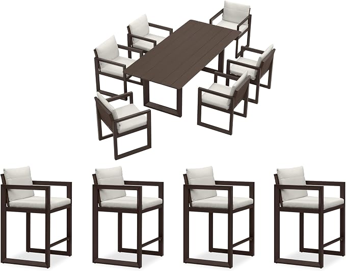 PURPLE LEAF Outdoor Dining Set for 6 Aluminum Luxury Patio Furniture Table and Chairs Set with 4 Pcs Outdoor Counter Height Stools for Backyard Porch Deck, Bronze