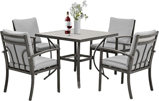 HAPPATIO 5-Piece Patio Outdoor Dining Set - All Aluminum Outdoor Patio Table and Chairs Set for 4 Includes 1 Square Dining Table and 4 Dining Chairs, Patio Outdoor Dining Set for Lawn or Garden
