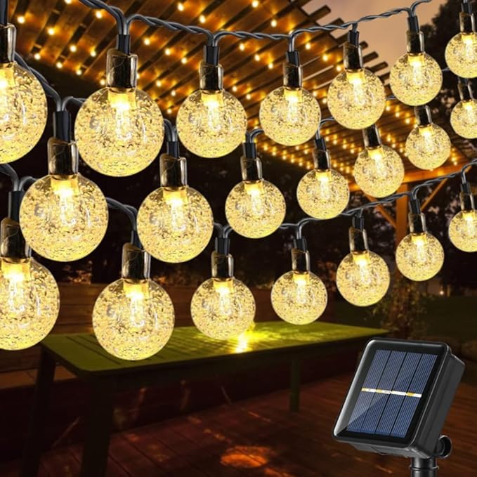 Toodour Solar String Lights Outdoor Waterproof, 56ft 100 LED Globe String Light with 8 Mode, Crystall Ball Lights Solar Patio Lights for Garden, Lawn, Patio, Gazebo, Yard, Outdoor Decor - Warm White