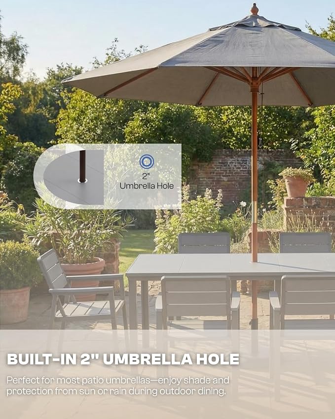 Outdoor Dining Set with Aluminum Frame for 4,Grey | HDPE table, chairs included, 2" umbrella hole, weather-resistant furniture, ideal for backyard, deck, porch, garden, poolside