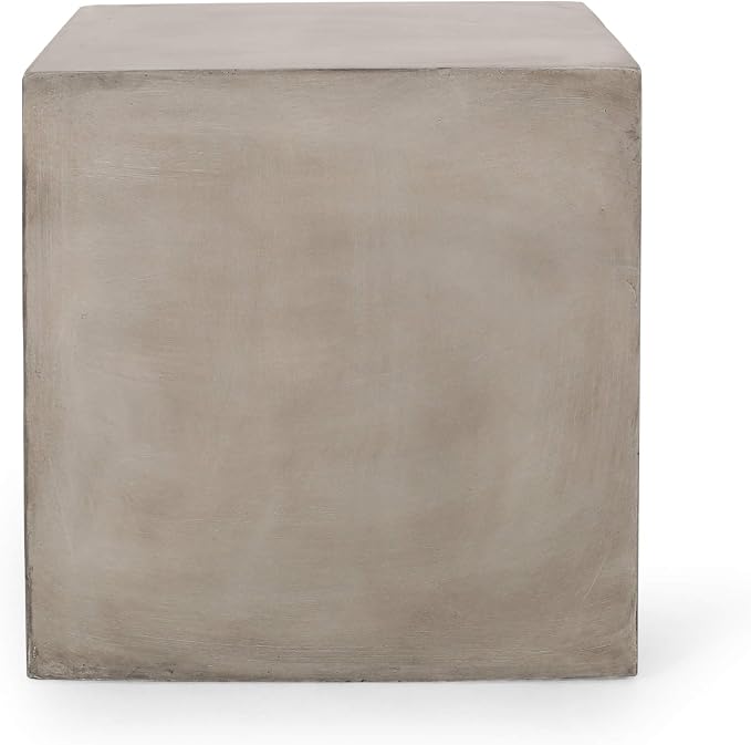 Outdoor Side Table Faux Marble End Table Faux Stone Travertine Small Coffee Table for Indoor Outdoor, Garden Stool Plant Stand for Porch, Backyard Patio 22" Square Grey