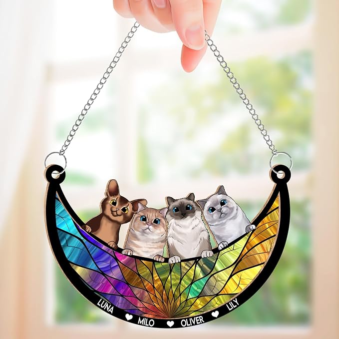 Personalized Pet Memorial Suncatcher Dog Cat, Dog Memorial Suncatcher, Custom Pet Loss Suncatcher, Gifts for Dog Lovers, Cat Memorial Ornament Loss of Pet Sympathy Gift (#4 Cat SunCatcher)